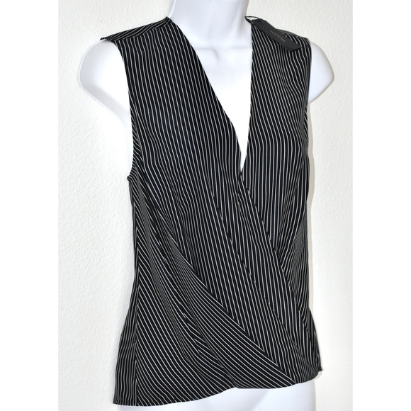 RAG & BONE NWT VICTOR SLEEVELESS 100% SILK BLACK WHITE STRIP BLOUSE. SIZE M - Picture 8 of 14